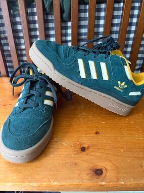adidas Teal Suede Sneakers with Yellow and White Stripes
